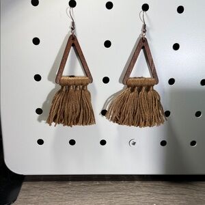 Brown Triangle Tassel Earrings
